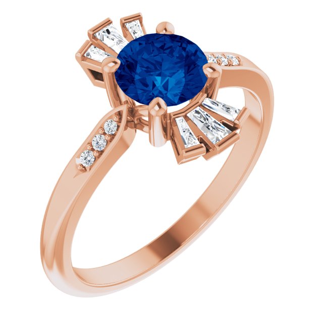 14K Rose Lab-Grown Blue Sapphire & 1/6 CTW Natural Diamond Ring